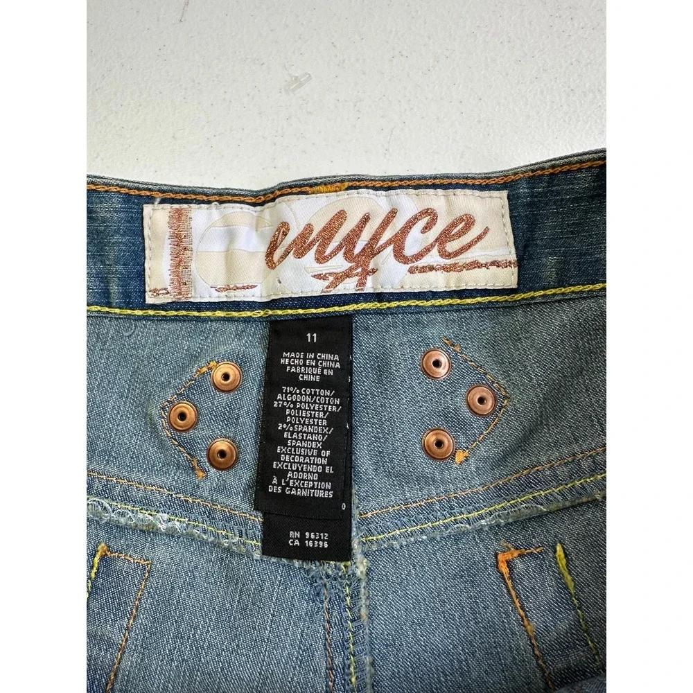 ENYCE‎ Denim Shorts Jr 11 Blue Embroidered Pop Pockets Y2K Bermuda NEW Retro